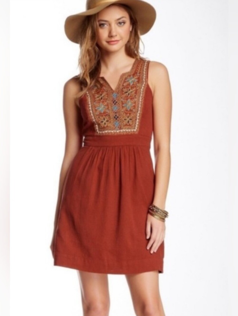 Lucky Brand Saydee Embroidered Orange Cotton Woven Dress Sz XL